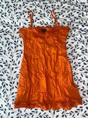 PrettyLittleThing Orange Textured Cotton Frill Detail Shift Dress